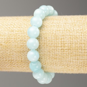 Discount! Elastic Aquamarine Bracelet (imitation acrylic) Smooth bead, 10 mm diameter ±, length 18 cm+