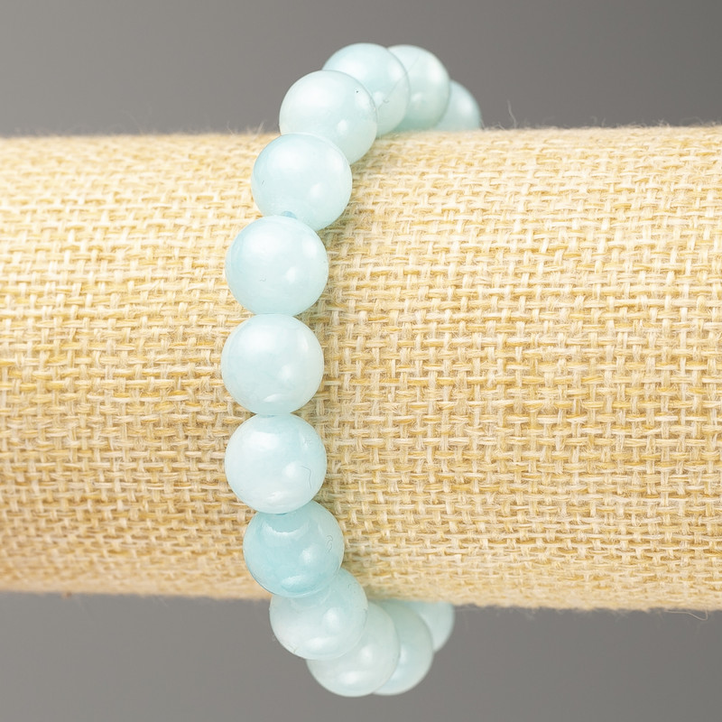 Discount! Elastic Aquamarine Bracelet (imitation acrylic) Smooth bead, 10 mm diameter ±, length 18 cm+