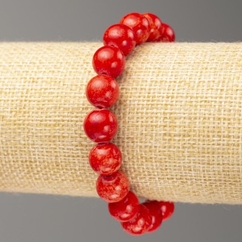 Discount! Red Coral Elastic Bracelet Imitation Acrylic Smooth Bead, 10mm Diameter +-, Length 18 cm+