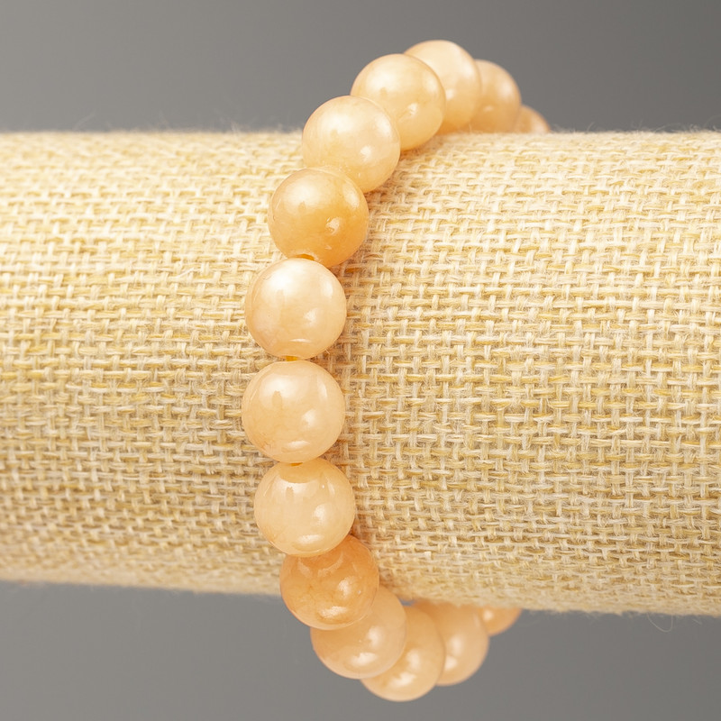 Discount! Elastic bracelet with imitation selenite (acrylic) smooth beads, 10 mm diameter, 18 cm length