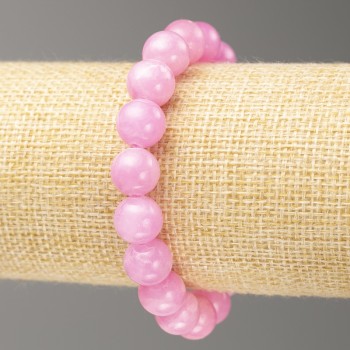 Discount! Elastic bracelet in pink rose quartz (imitation acrylic) smooth bead, 10 mm diameter +-, length 18 cm+