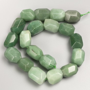 Nephrite Beads on Thread, Faceted Nugget Stones, Diameter 15x20mm, Length 39cm