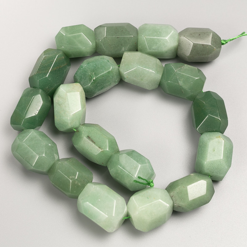 Nephrite Beads on Thread, Faceted Nugget Stones, Diameter 15x20mm, Length 39cm