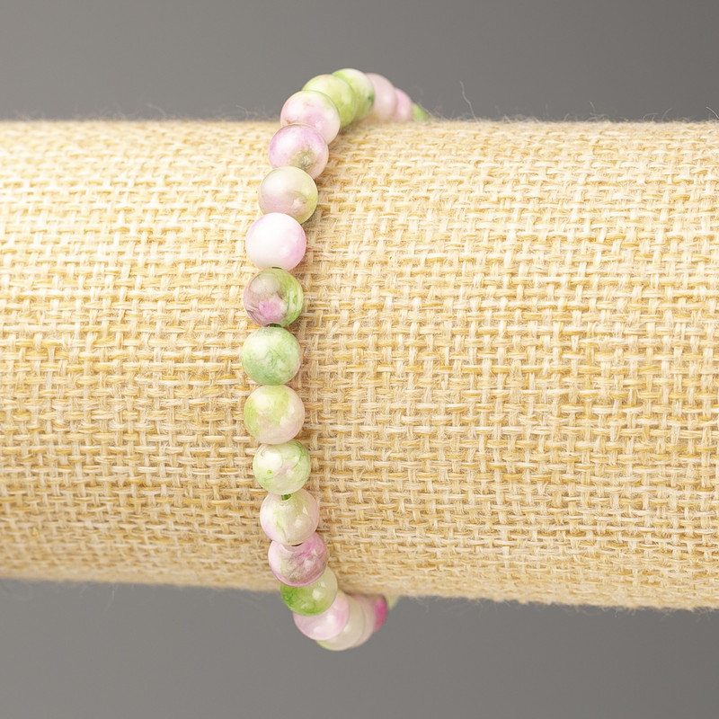 Discount! Pink-Green-White Oceanic Jade Bracelet (Acrylic Imitation), 6 mm diameter ±, 18 cm length ±, smooth beads on elastic