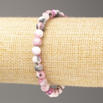 Discount! Bracelet gray-pink-white 'Oceanic Jade' (acrylic imitation), diameter 6 mm ±, length 18 cm ±, smooth bead on elastic