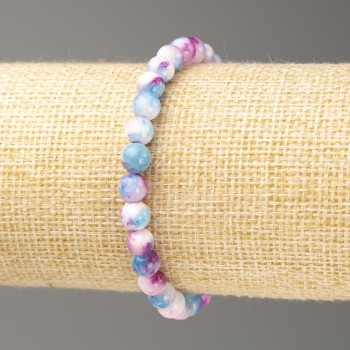 Discount! Bracelet blue-pink-white ocean nephrite imitation (acrylic), 6mm diameter ±, length 18cm ±, smooth beads on elastic