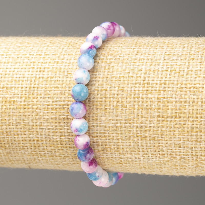 Discount! Bracelet blue-pink-white ocean nephrite imitation (acrylic), 6mm diameter ±, length 18cm ±, smooth beads on elastic