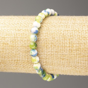 Discount! Ocean Jade Bracelet blue-green-white (acrylic imitation nephrite), 6mm diameter ±, length 18cm ±, smooth beads on elastic