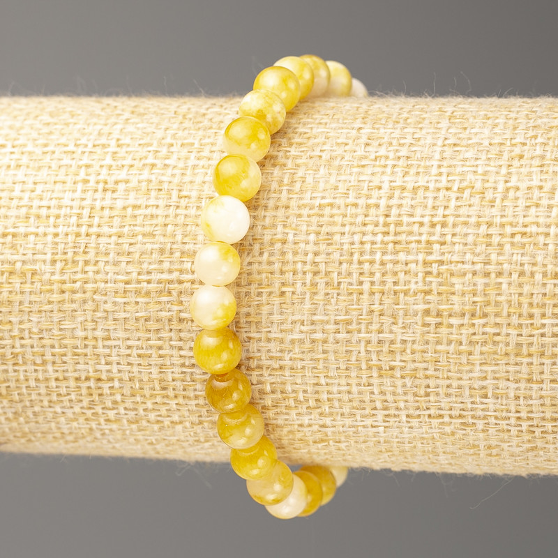 Sale! Yellow and White Oceanic Nephrite Bracelet (Imitation Acrylic), 6 mm Diameter +/-, 18 cm Length +/- Smooth Bead on Elastic