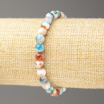 Discount! Oceanic Jade Bracelet in blue, rust, and white (imitation jade, acrylic), 6 mm diameter ±, length 18 cm ±, smooth beads on elastic