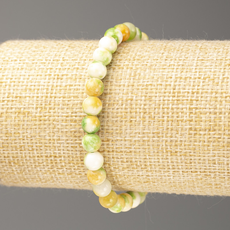 Sale! Bracelet Green Yellow White Oceanic Nephrite (Imitation Acrylic), 6mm diameter ±, 18cm length ±, smooth bead on elastic