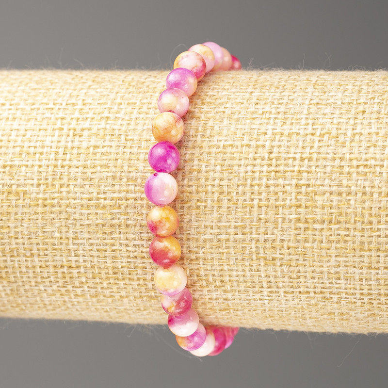 Sale! Raspberry-Yellow-White Oceanic Jade Bracelet (imitation acrylic), 6 mm diameter, 18 cm length, smooth beads on elastic