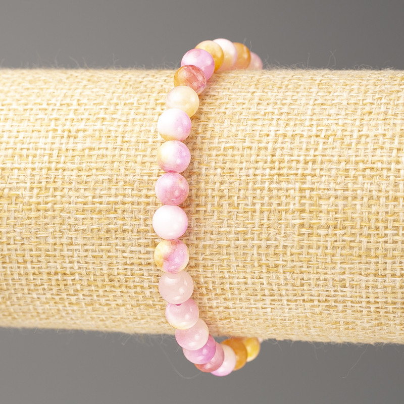 Sale! Yellow-pink-white ocean jade bracelet (imitation acrylic), diameter 6 mm ±, length 18 cm ±, smooth beads on elastic