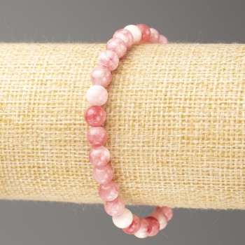 Discount! Strawberry-White Ocean Jade Bracelet (Acrylic Imitation), diameter 6 mm ±, length 18 cm ±, smooth beads on elastic