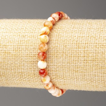 Sale! Ocean Jade Bracelet in White, Yellow, and Rust (Imitation Jade, Acrylic), 6mm Diameter Beads ±, Length 18cm ±, Smooth Beads on Elastic