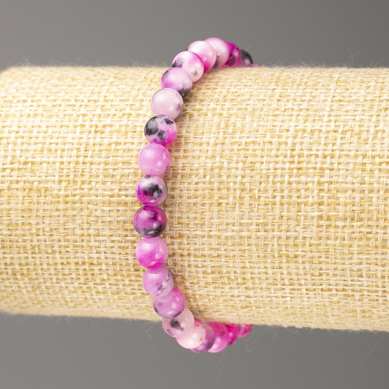 Discount! Bracelet gray-raspberry-white 'Oceanic nephrite' (imitation acrylic), diameter 6mm ±, length 18cm ±, smooth beads on elastic