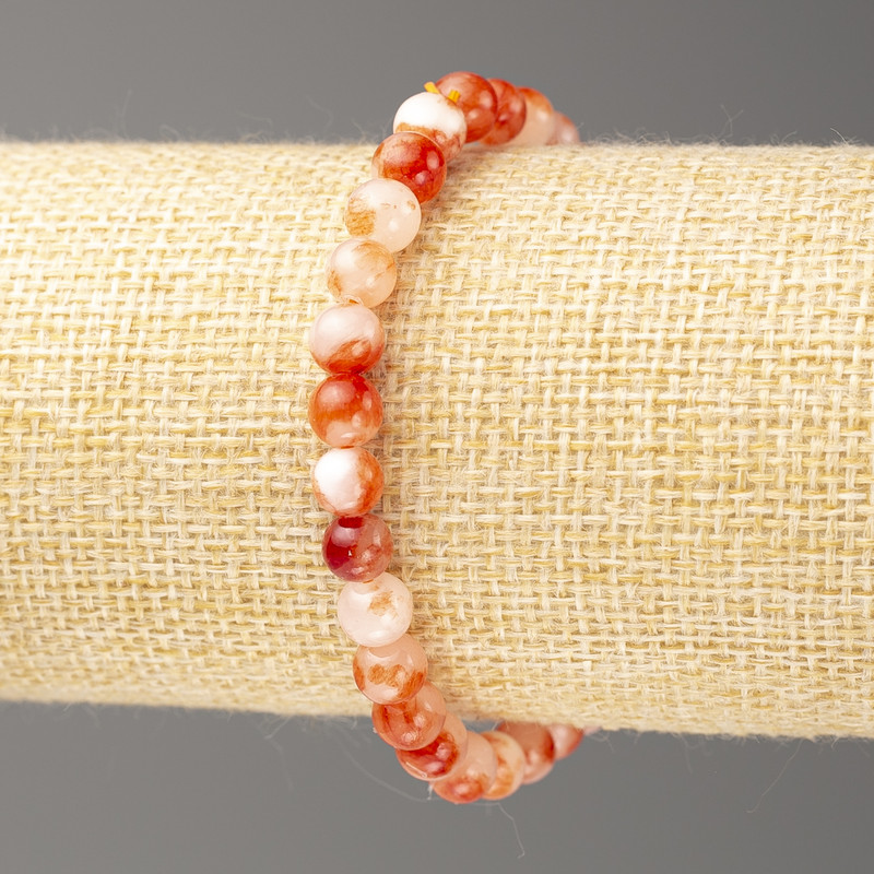 Sale! White and Russet Oceanic Nephrite Bracelet (imit. acrylic), 6 mm diameter ±, length 18 cm ±, smooth beads on elastic