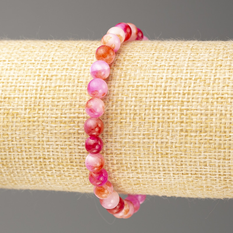 Sale! Pink-Ruddy White Ocean Jade Bracelet (Acrylic Imitation), 6mm beads, length 18 cm, smooth beads on an elastic cord