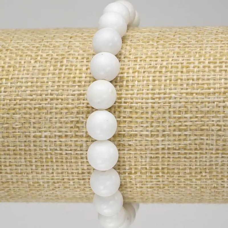 White Agate Bracelet (pressed) - smooth beads, 8 mm diameter ± (stretch)