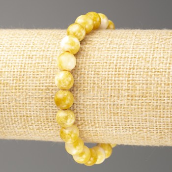 Discount! Mustard-yellow and white Oceanic Jade bracelet (imitation acrylic), diameter 8mm ±, length 18cm ±, smooth beads on elastic