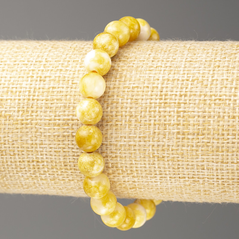 Discount! Mustard-yellow and white Oceanic Jade bracelet (imitation acrylic), diameter 8mm ±, length 18cm ±, smooth beads on elastic