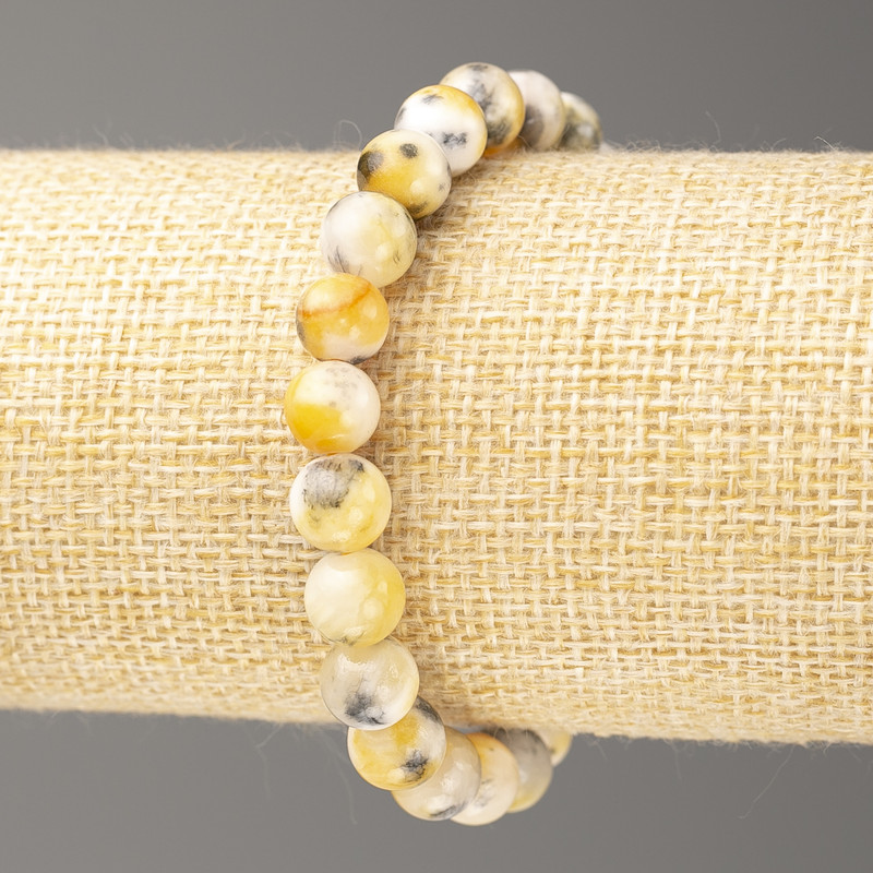 Sale! Bracelet Gray-Yellow-White Ocean Jade (Imitation Acrylic), diameter 8 mm ±, length 18 cm ±, smooth beads on elastic