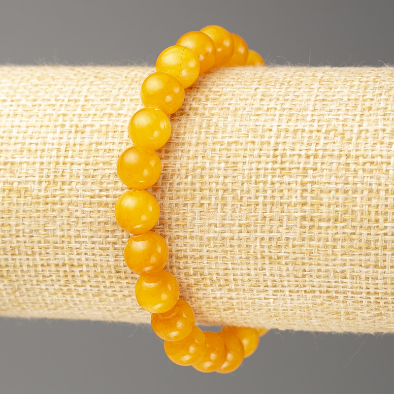 Discount! Amber Bracelet (acrylic imitation), 8mm diameter ±, 18cm length ±, smooth bead on elastic
