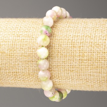 Discount! Pink-Green-White Ocean Jade Bracelet (imitation nephrite, acrylic), 8 mm diameter ±, length 18 cm ±, smooth beads on elastic