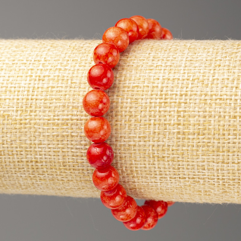 Discount! Red Coral Bracelet (Imitation Acrylic), 8 mm diameter, 18 cm length, smooth beads on elastic