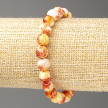 Discount! Yellow, Rust, and White Ocean Jade Bracelet (Imitation Acrylic), 8 mm diameter beads, approx 18 cm length, smooth beads on elastic