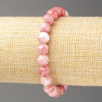 Sale! Strawberry-White Ocean Jade Bracelet (jade imitation, acrylic), diameter 8 mm ±, length 18 cm ±, smooth bead on elastic cord