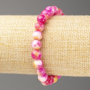 Sale! Raspberry-Yellow-White Oceanic Jade (imitation acrylic), diameter 8mm ±, length 18cm ±, smooth bead on elastic