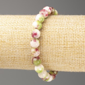 Discount! Pink-Green-White Oceanic Nephrite Bracelet (imitation acrylic), diameter 8 mm ±, length 18 cm ±, smooth beads on elastic