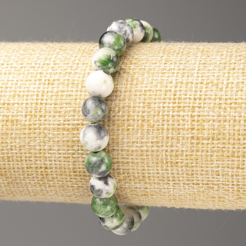 Discount! Bracelet Gray-Green-White Ocean Jade (imitation jade, acrylic), diameter 8mm +-, length 18cm +-, smooth beads on elastic
