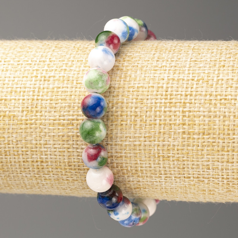 Discount! Bracelet Blue Pink Green White Oceanic Jade (imitation acrylic), 8mm diameter ±, length 18cm ±, smooth bead on elastic