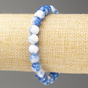 Sale! Blue-white Oceanic Jade bracelet (imitation jade, acrylic), 8 mm diameter ±, 18 cm length ±, smooth bead on elastic