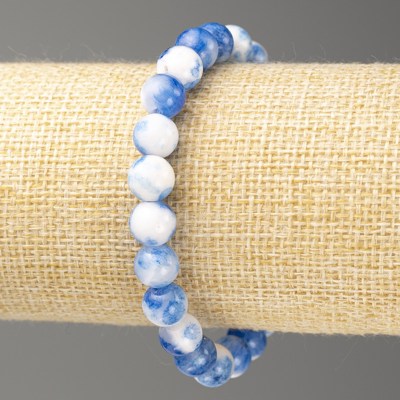 Sale! Blue-white Oceanic Jade bracelet (imitation jade, acrylic), 8 mm diameter ±, 18 cm length ±, smooth bead on elastic