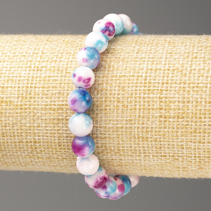 Sale! Bracelet in Blue, Pink, and White Oceanic Jade (Imitation Acrylic), diameter 8mm ±, length 18cm ±, smooth beads on elastic