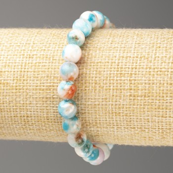 Sale! Blue-Copper-White Ocean Jade Bracelet (imitation acrylic), diameter 8 mm ±, length 18 cm ±, smooth bead on elastic