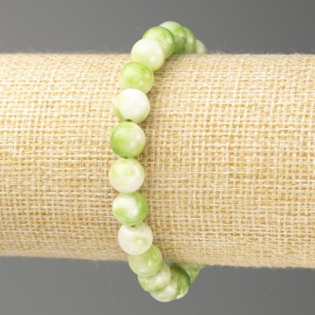 Sale! Green and White Ocean Jade Bracelet (imitation jade, acrylic), diameter 8 mm ±, length 18 cm ±, smooth bead on elastic