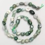 Moss Agate Beads on Thread, Natural Stone, Tumbled, 8×13–6×8 mm, Length 40 cm