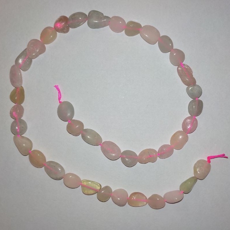 Morganite Beads on a Natural Stone Thread, Tumbled, Diameter 9x12 mm, Length 41 cm+