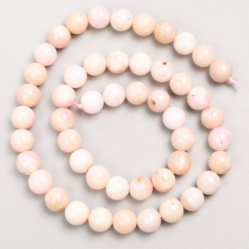 Beads on a thread, natural stone Pink Opal, smooth round beads, 8mm diameter, 39cm length +