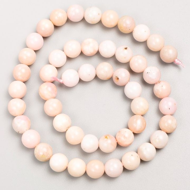 Beads on a thread, natural stone Pink Opal, smooth round beads, 8mm diameter, 39cm length +