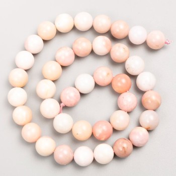 Beads on thread, natural stone, Pink Opal, smooth spheres, 10 mm diameter, 38 cm length +