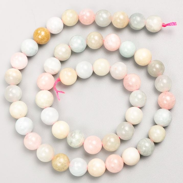 Morganite Beads on Cord - Smooth Round Bead, Diameter 8.5 mm, Length 40 cm