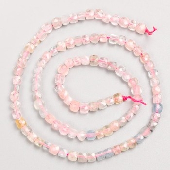Morganite Beads on a Natural Stone String, Faceted Cube, 4x4 mm, 41 cm long