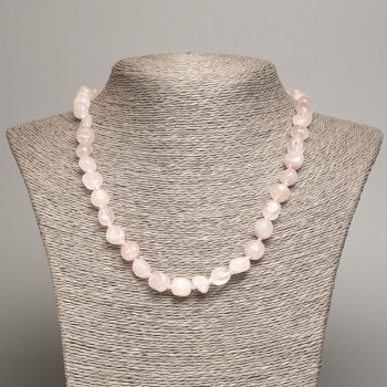 Rose quartz gemstone necklace with faceted beads, bead diameter 5×8–10 mm, length 50 cm
