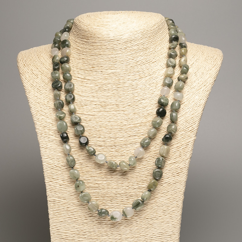 Long Seraphinite Faceted Bead Necklace, diameter 5x8-10 mm, length 110 cm