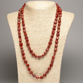 Long red jasper necklace with faceted beads, bead size 5x8-10 mm, length 110 cm